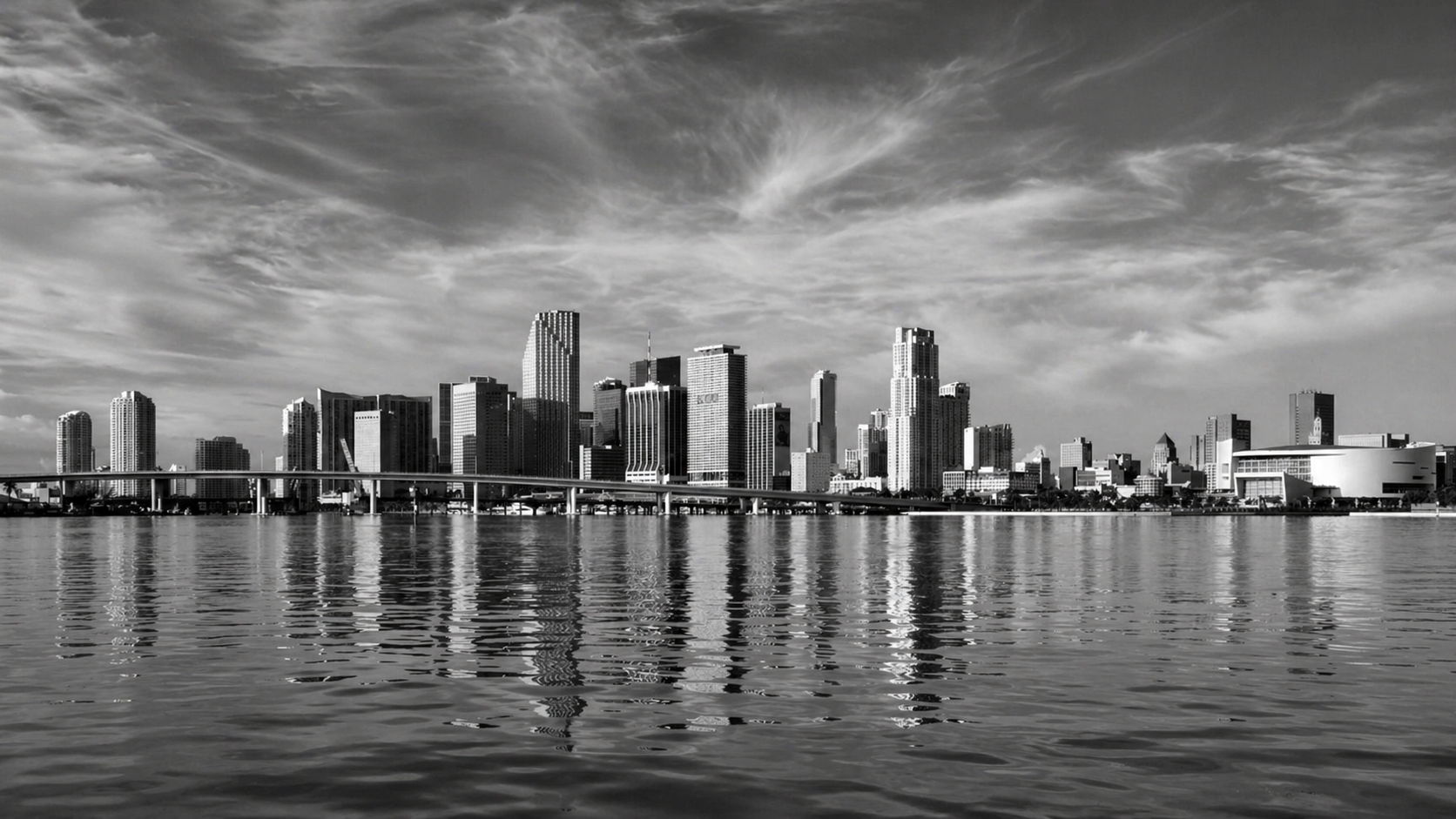 Miami skyline along the bay